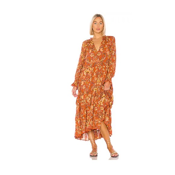 Spell & The Gypsy Collective Sundown Boho Gown Women Size S Orange Paisley Maxi - Picture 3 of 14
